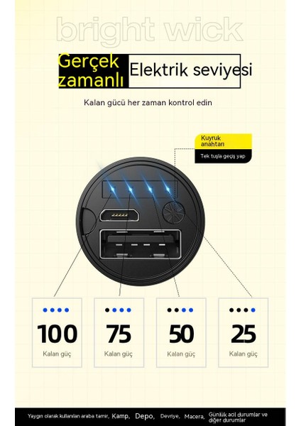 LED Acil Güçlü Işık Uzun Menzilli Açık El Feneri, USB Şarj Çıkışı Alüminyum El Feneri, Güçlü Çok Amaçlı El Feneri Kamp Işığı Reflektör (Yurt Dışından)