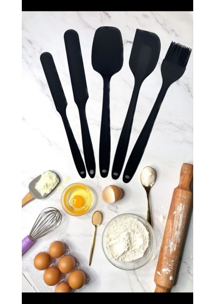 Silikon Spatula Seti 5 Parça Düz/Sivri Spatula Pastacı Spatulası + Yumurta Fırçası