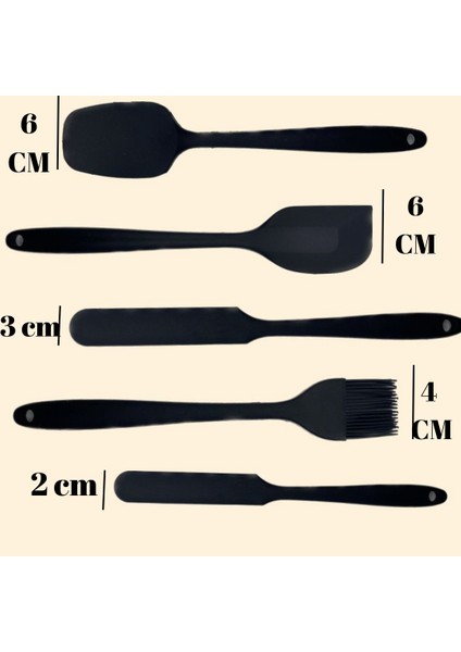 Silikon Spatula Seti 5 Parça Düz/Sivri Spatula Pastacı Spatulası + Yumurta Fırçası