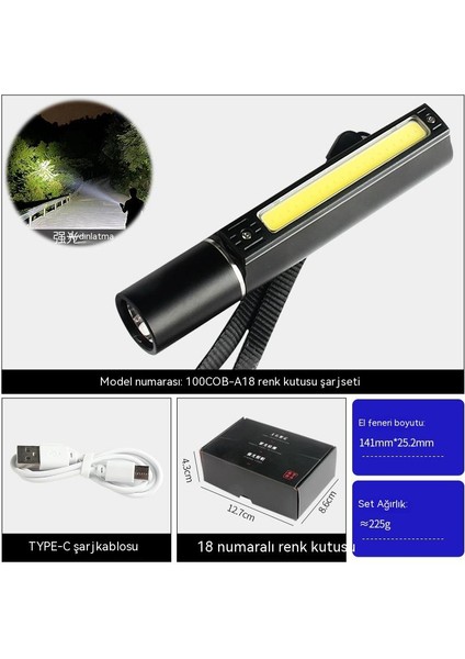 Açık Parlak Mini Teleskopik El Feneri, Ev USB Şarj Cob Yan Işık Alüminyum El Feneri, Güçlü Çok Amaçlı El Feneri Kamp Lambası Reflektör (Yurt Dışından)