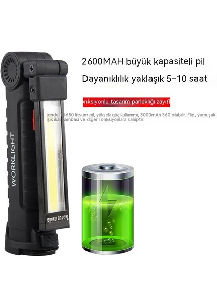 Go Biz El Feneri Seti, Çok Fonksiyonlu Cob Çalışma Işığı, Katlanır Şarj Mıknatısı El Feneri, Onarım LED Onarım Işığı Açık Çadır Işığı, USB Şarj Kamp Işığı Reflektör (Yurt Dışından)