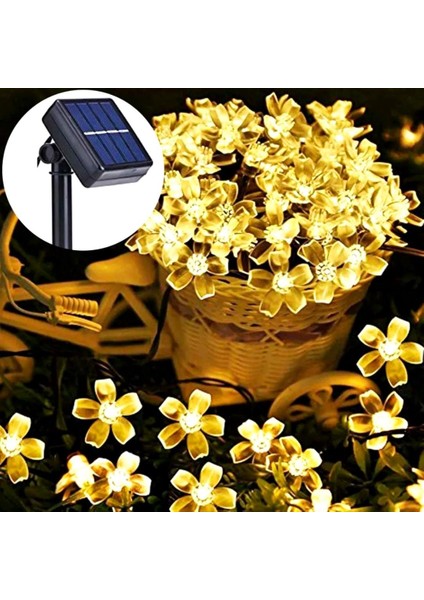 30 LED Solar Güneş Enerjili Çiçek Zinciri Kiraz Çiçeği IP65 Su Geçirmez Solar Işık Zinciri Dış Mekan Bahçe Veranda Avlu Çardak Partiler Gün Işığı