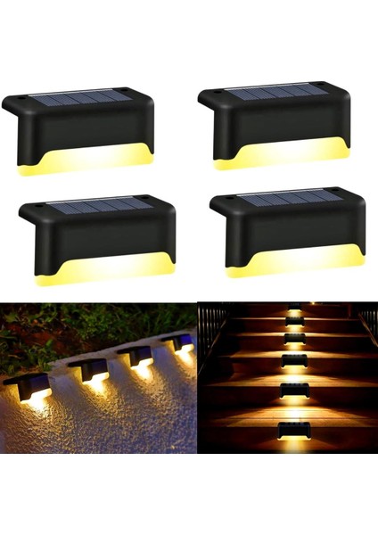 4 Adet LED Solar Güneş Enerjili Merdiven Veranda Bahçe ve Çit Lambası Su Geçirmez Water Proof Solar Lamba Gün Işığı