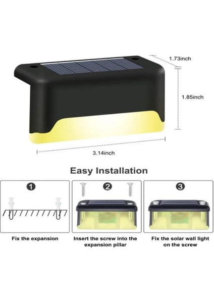 4 Adet LED Solar Güneş Enerjili Merdiven Veranda Bahçe ve Çit Lambası Su Geçirmez Water Proof Solar Lamba Gün Işığı