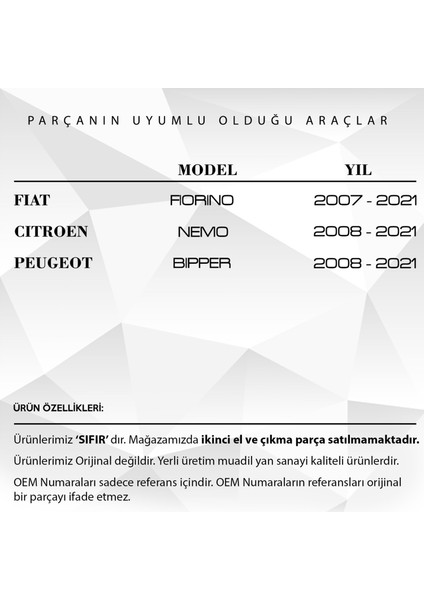 DNC Auto Part Fiat Fiorino, Citroen Nemo, Peugeot Için Bagaj Kilit Karşılığı