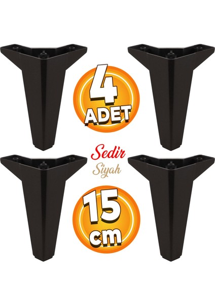 Sedir Lüks Mobilya Kanepe Sehpa Tv Ünitesi Koltuk Ayağı 15 cm Siyah Baza Ayakları (4 Adet)