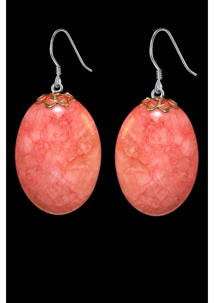 Oval Kesim Gül Kuvars Taşı Doğal Taş Küpe fiyatları