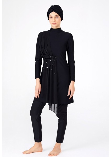 Arıcı Store Adesa 4248 Şifon Parçalı Likralı Siyah Model Tesettür Mayo modelleri