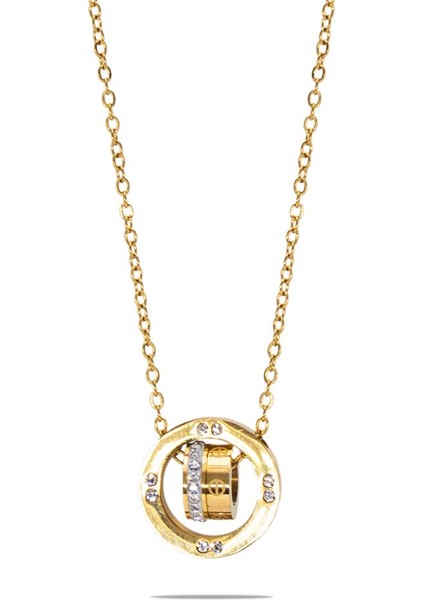 Üçlü Halka Tasarım Gold Renk Çelik Kadın Kolye
