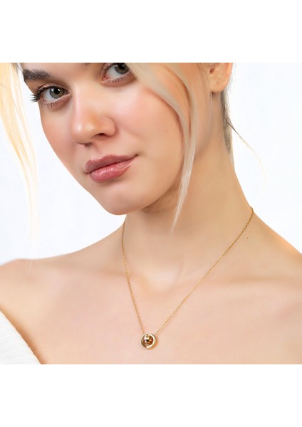 Üçlü Halka Tasarım Gold Renk Çelik Kadın Kolye modelleri