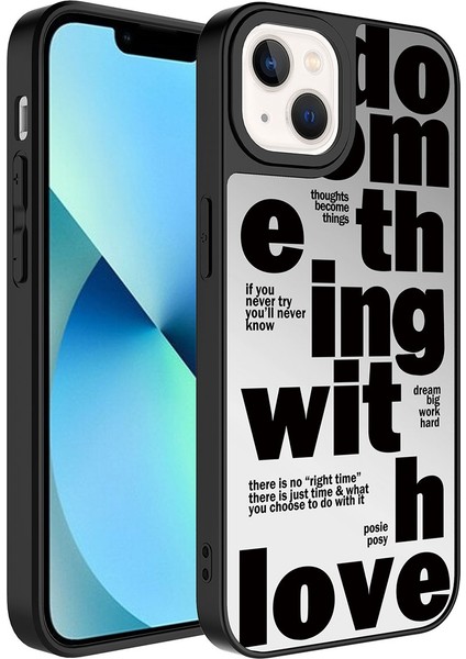 - Apple iPhone 13 - Kılıf Aynalı Desenli Kamera Korumalı Parlak Mirror Kapak - Love - T26786