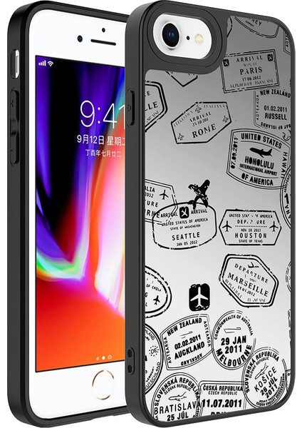 - Apple iPhone 8 Plus - Kılıf Aynalı Desenli Kamera Korumalı Parlak Mirror Kapak - Seyahat - T26777