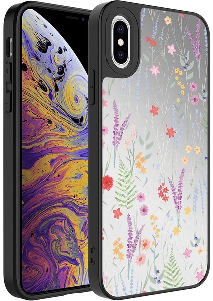 - Apple iPhone X - Kılıf Aynalı Desenli Kamera Korumalı Parlak Mirror Kapak - Dallar - T26778