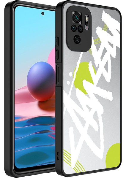 - Xiaomi Redmi Note 10S - Kılıf Aynalı Desenli Kamera Korumalı Parlak Mirror Kapak - Yazı - T26801