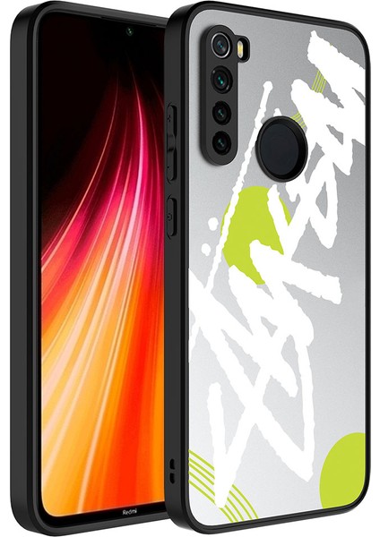 - Xiaomi Redmi Note 8 - Kılıf Aynalı Desenli Kamera Korumalı Parlak Mirror Kapak - Yazı - T26793