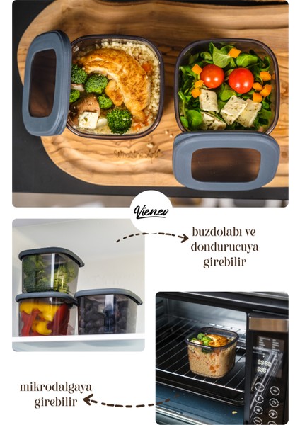 Renkli Etiketli Foly Kare Erzak Saklama Kabı 3x(0,55 lt + 1,2 lt + 1,75 lt) Antrasit modelleri