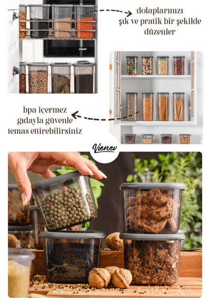 12li Renkli Etiketli Foly Kare Erzak Saklama Kabı 4x(0,55 lt + 1,2 lt + 1,75 lt) Antrasit