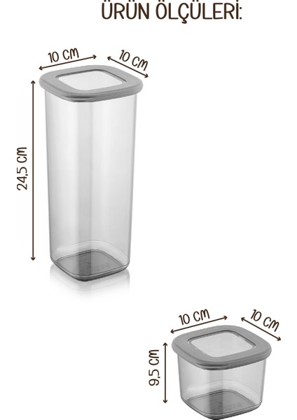 20li Renkli Etiketli Foly Kare Erzak Saklama Kabı 10x(0,55 lt + 1,75 lt) Antrasit
