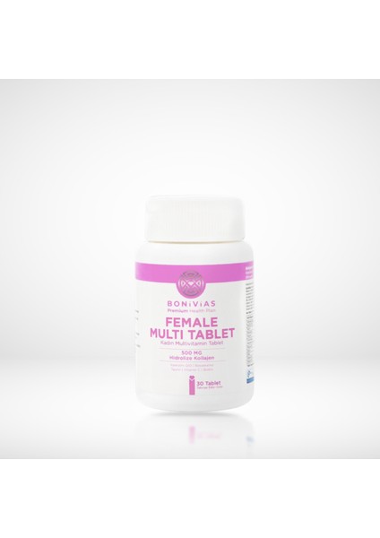 Kadınlar için Female Multi Vitamin Tablet - Hidrolize Kolajen, Koenzim Q10, D- Biotin, Taurin, Resveratrol, Turna Yemişi, Folik Asit Vitaminler ve Mineraller İçeren Takviye Edici Gıda”