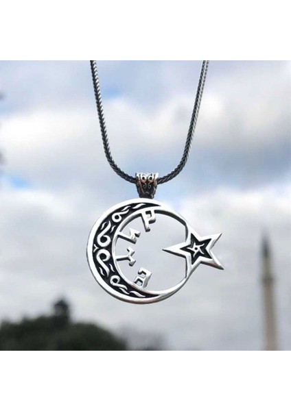 925 Ayar Gümüş Ayyıldız Model Içi Göktürkçe Türk Yazılı Erkek Kolye