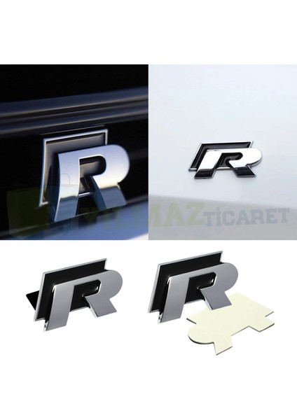 Volkswagen R Logo Amblem Panjur Bagaj Ön Arka Set Paslanmaz Çelik Siyah