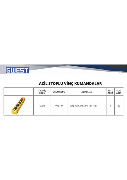 Vkb-9 Vınç Kumanda 9 Lu Tek Hızlı