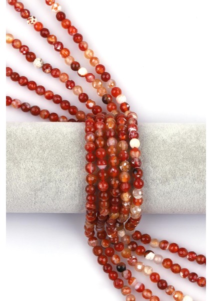 Açık Turuncu Akik Doğal Taş Dizi 6 mm Fasetli Küre Kesim