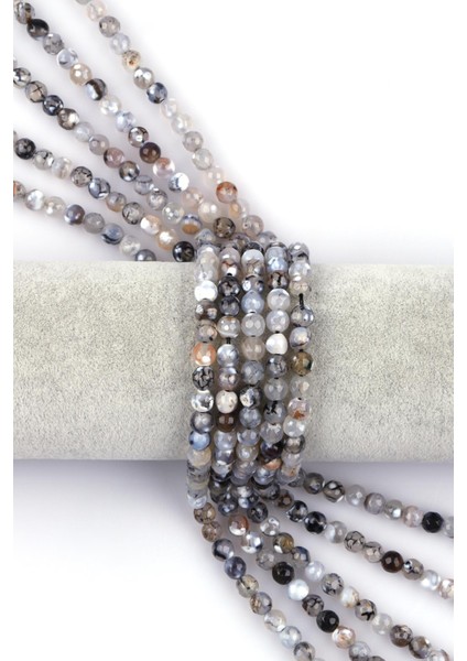 Açık Gri Akik Doğal Taş Dizi 6 mm Fasetli Küre Kesim