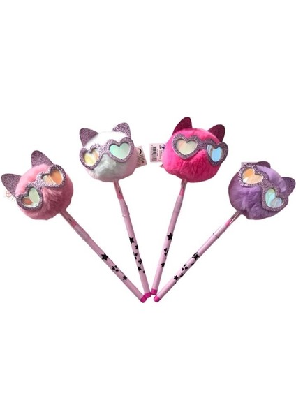 POP-9996 Ponpon Gözlüklü Kedi Başlıklı Yumurtlayan Kurşun Kalem