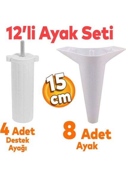 Aspen 12'li Set Mobilya Kanepe Koltuk Tv Ünitesi Baza Ayağı Ayakları Destek 15 Cm Robot Süpürge
