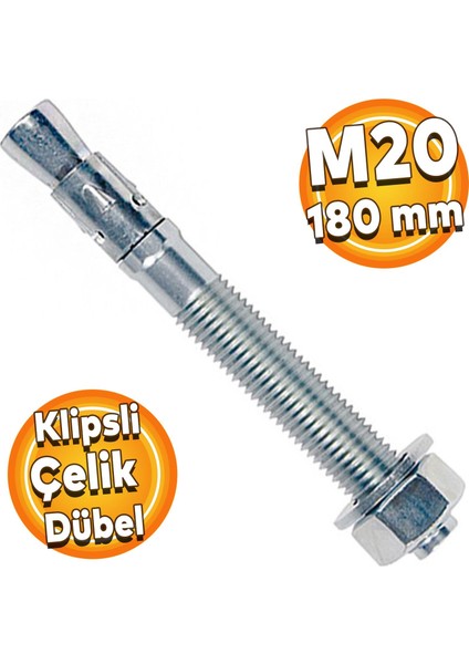 Klipsli Çelik Dübel M20X180 mm