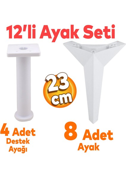 Kale Mobilya Ayağı 12'li Set Robot Süpürge Için Koltuk Kanepe Sehpa Destek 23 Cm Beyaz Baza Ayakları