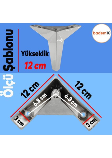 Kale Lüks Mobilya Kanepe Sehpa Tv Ünitesi Koltuk Ayağı 12 cm Krom Renk Baza Ayakları