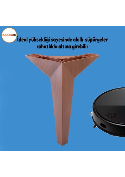 Kale Mobilya Ayağı 12'li Set Robot Süpürge Için Koltuk Kanepe Sehpa Destek 23 Cm Kahverengi Ayakları