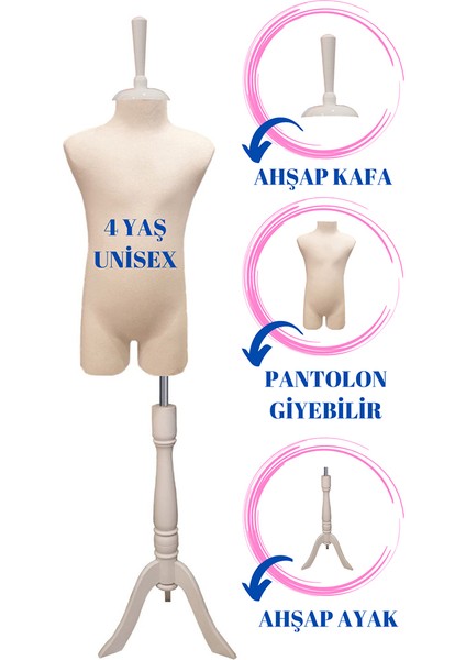 4 Yaş Pantolon Giyebilen Çocuk Terzi Mankeni Vitrin Mankeni (iğne Batmaz)