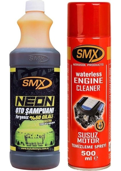 Neon %50 Cilalı Fırçasız Oto Şampuanı 1 Lt + Susuz Motor Temizleme Spreyi