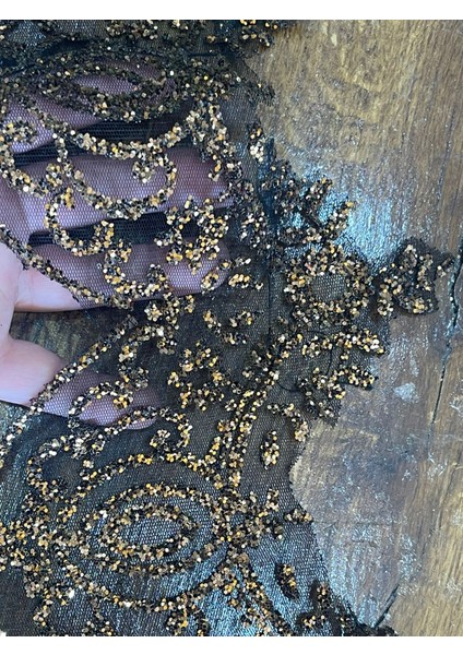 13 cm En Tül Pullu Varak Işleme Şerit Güpür Bordür Tasarım Şerit Aplike (1 Metre)