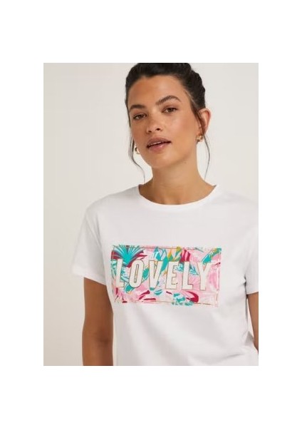 %100 Pamuk Lovely Baskılı T-shirt