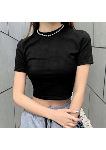 Düz Siyah Crop