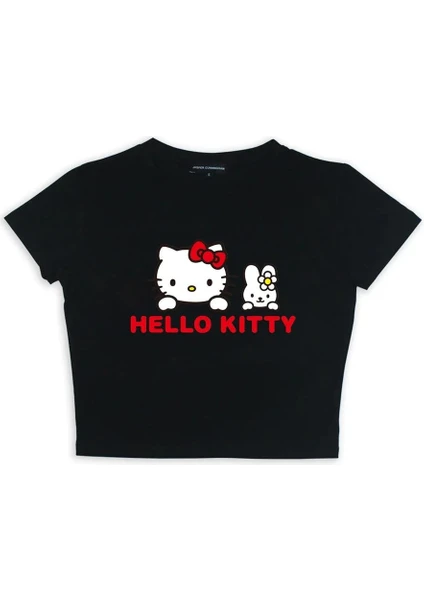 Hello Kitty Baskılı Siyah Crop