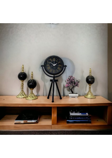 Siyah Metal Ofis Salon Otel Ayaklı Masa Saati 26*45 cm M9 fiyatları