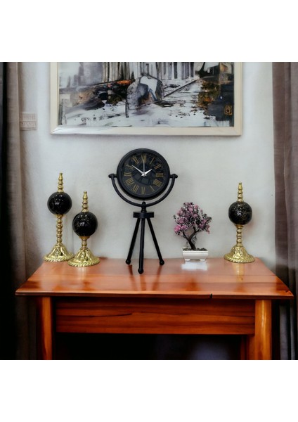 Siyah Metal Ofis Salon Otel Ayaklı Masa Saati 26*45 cm M9 modelleri