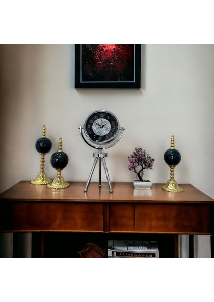 Krom Metal Ofis Salon Otel Ayaklı Masa Saati 26*45 cm M10