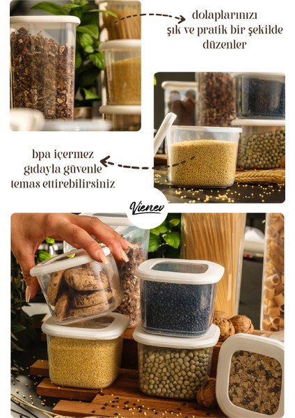 6lı Renkli Etiketli Kare Erzak Saklama Kabı 2x(0,55 lt + 1,2 lt + 1,75 lt) Beyaz fırsatları