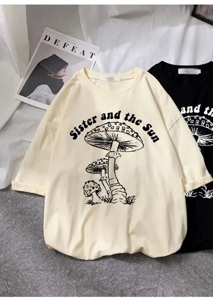 Sister And The Sun Mushrooms Bej Unisex T-Shirt