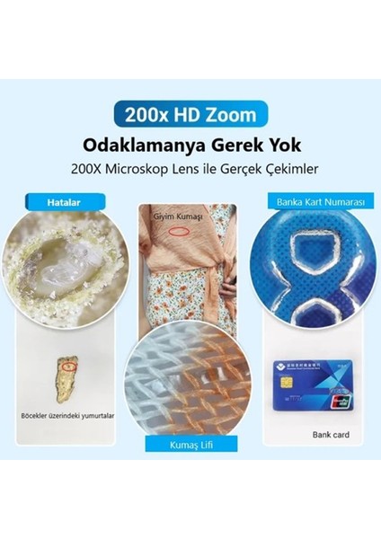 Premium 200X Cpl Lens Işıklı Hd Yüksek Çözünürlüklü Cep Telefonu Mikroskobu