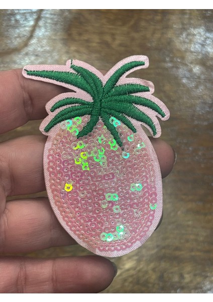 4x7 cm Ütü Ile Yapışam Pembe Meyve Aplike Arma Yhama Payetli Aplike