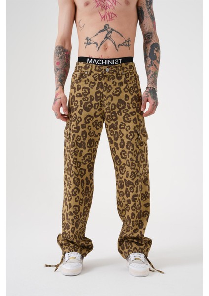 Desenli Kargo Cepli Baggy Kot Pantolon / Leopar Desen