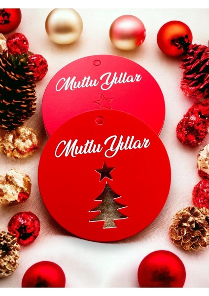 Yılbaşı Kartı Mutlu Yıllar Etiket (Delikli) 5,5 cm 25 Adet