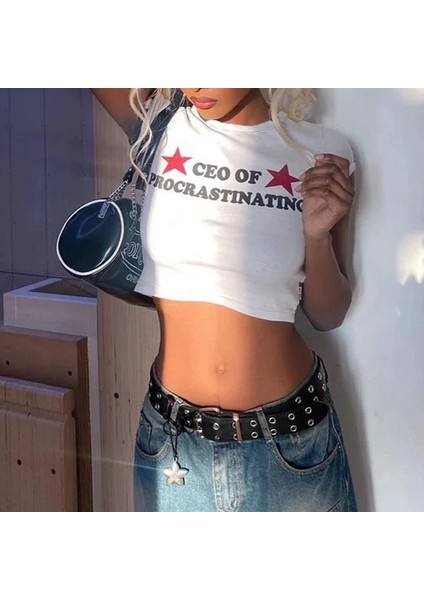 Beyaz Ceo Of Procrastinating Yarım T-Shirt